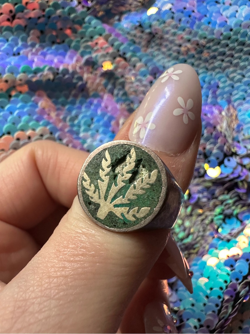 Vintage • 925 Silver Mexico Stamp Leaf Pendant Ring